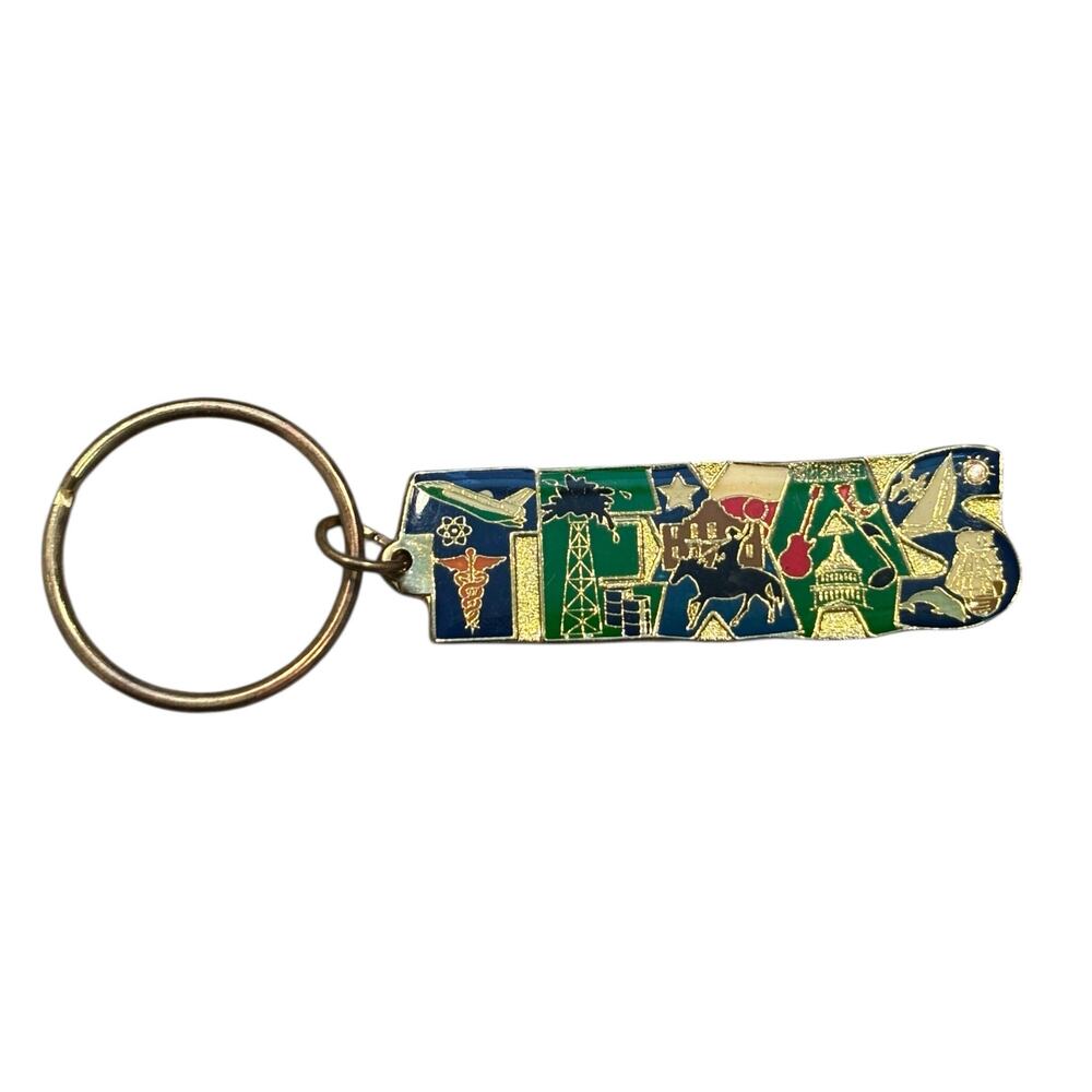 Texas Brass Enamel Vintage 80s 90s Keychain